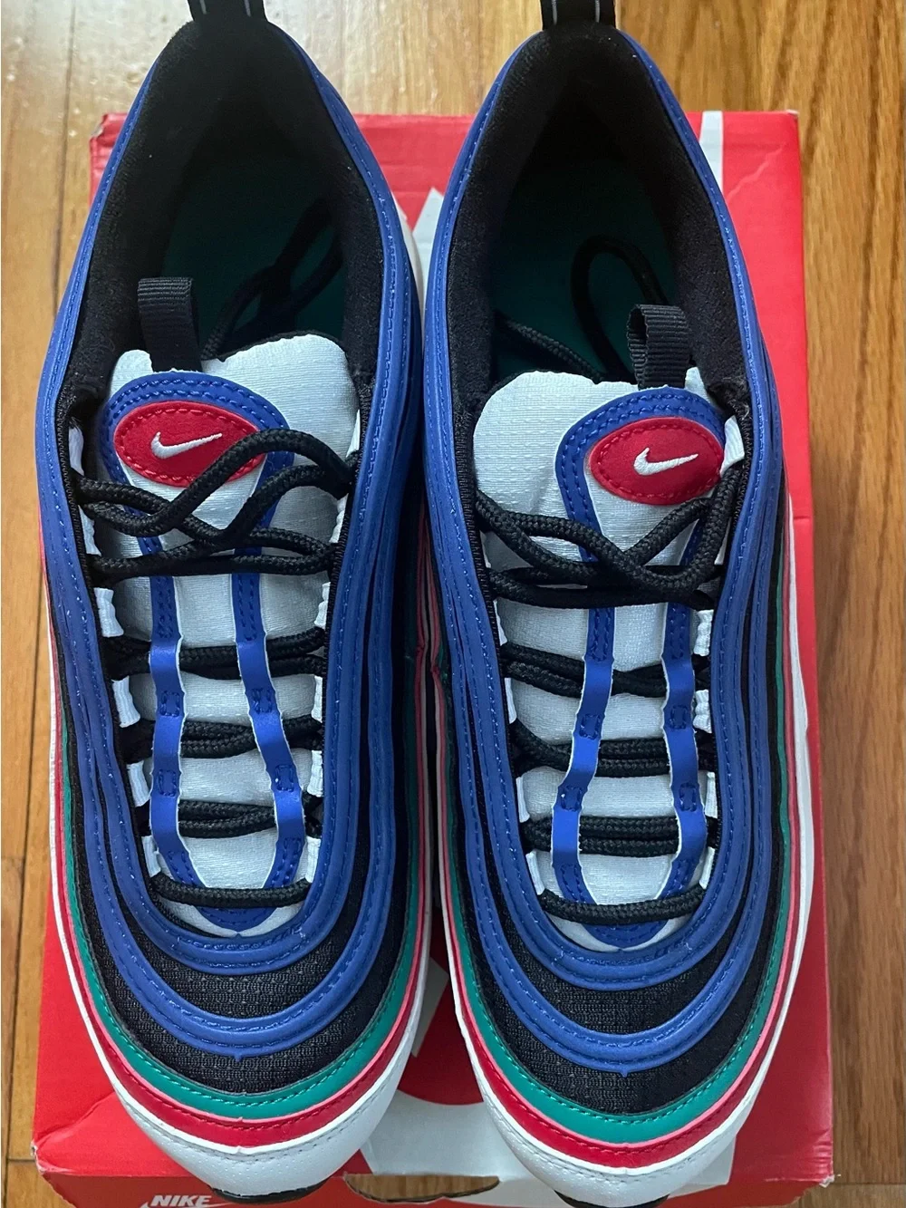 NWB Nike Air Max ‘97 Red Black White Blue Green Sneakers Youth Size 6.5